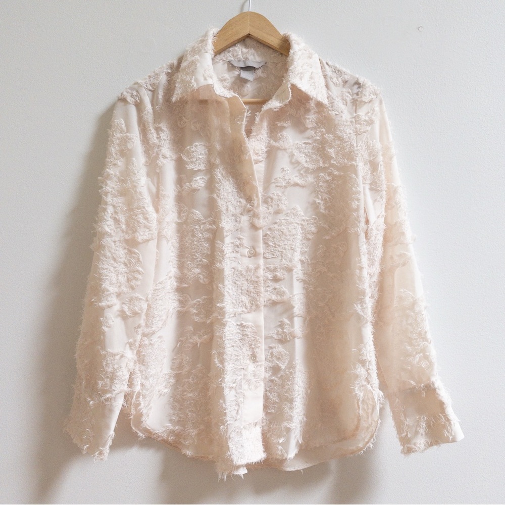 H&M Cream Textured Button Up Shirt